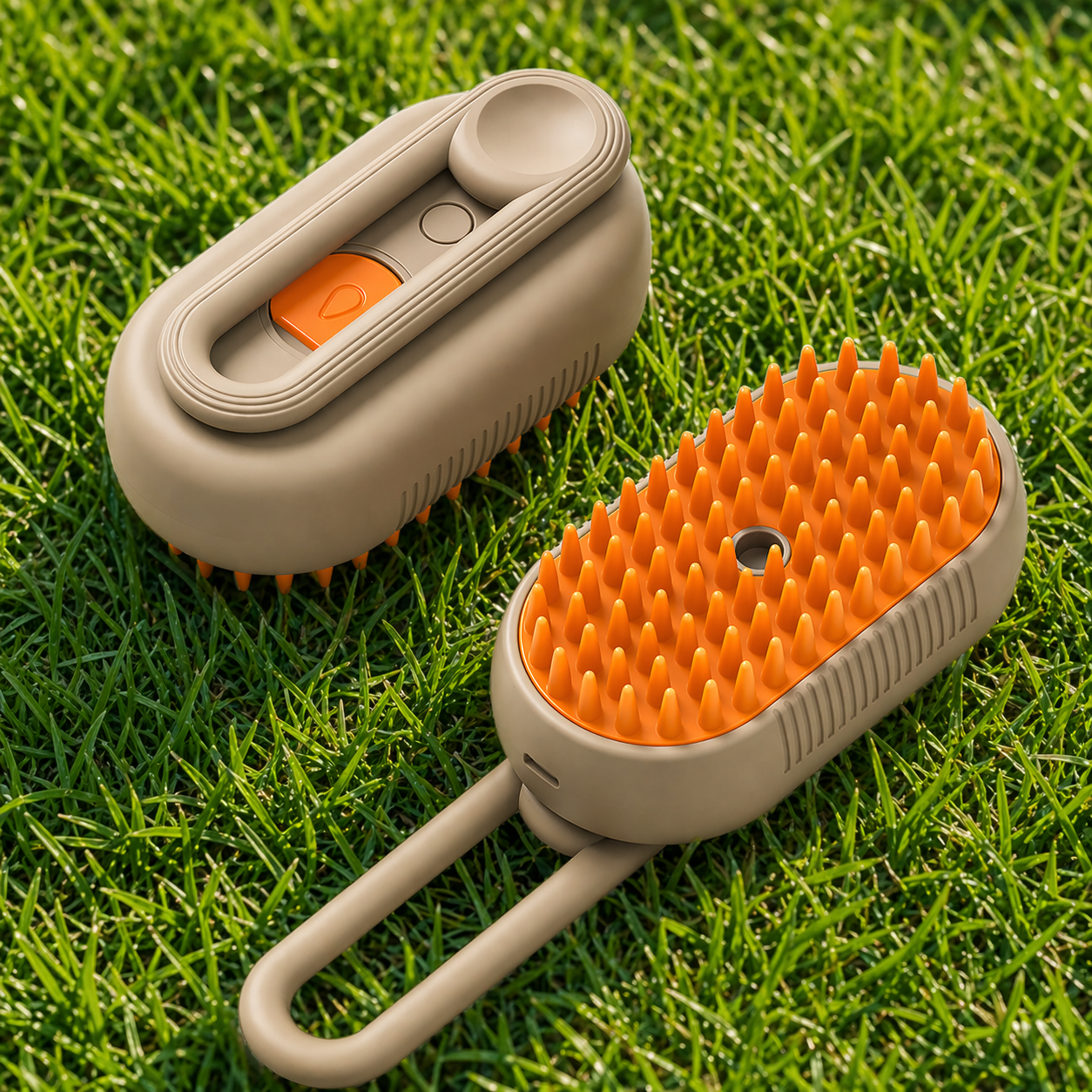 VapourGroom Steam Pet Hair Brush Khaki