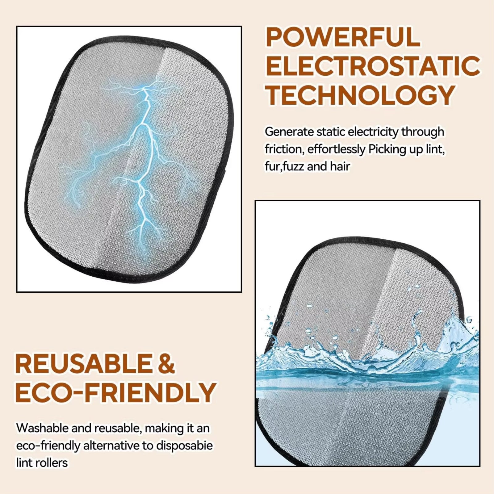 Electrostatic Pet Hair Removal Gloves Brush , Double-Sided Pet Grooming Glove