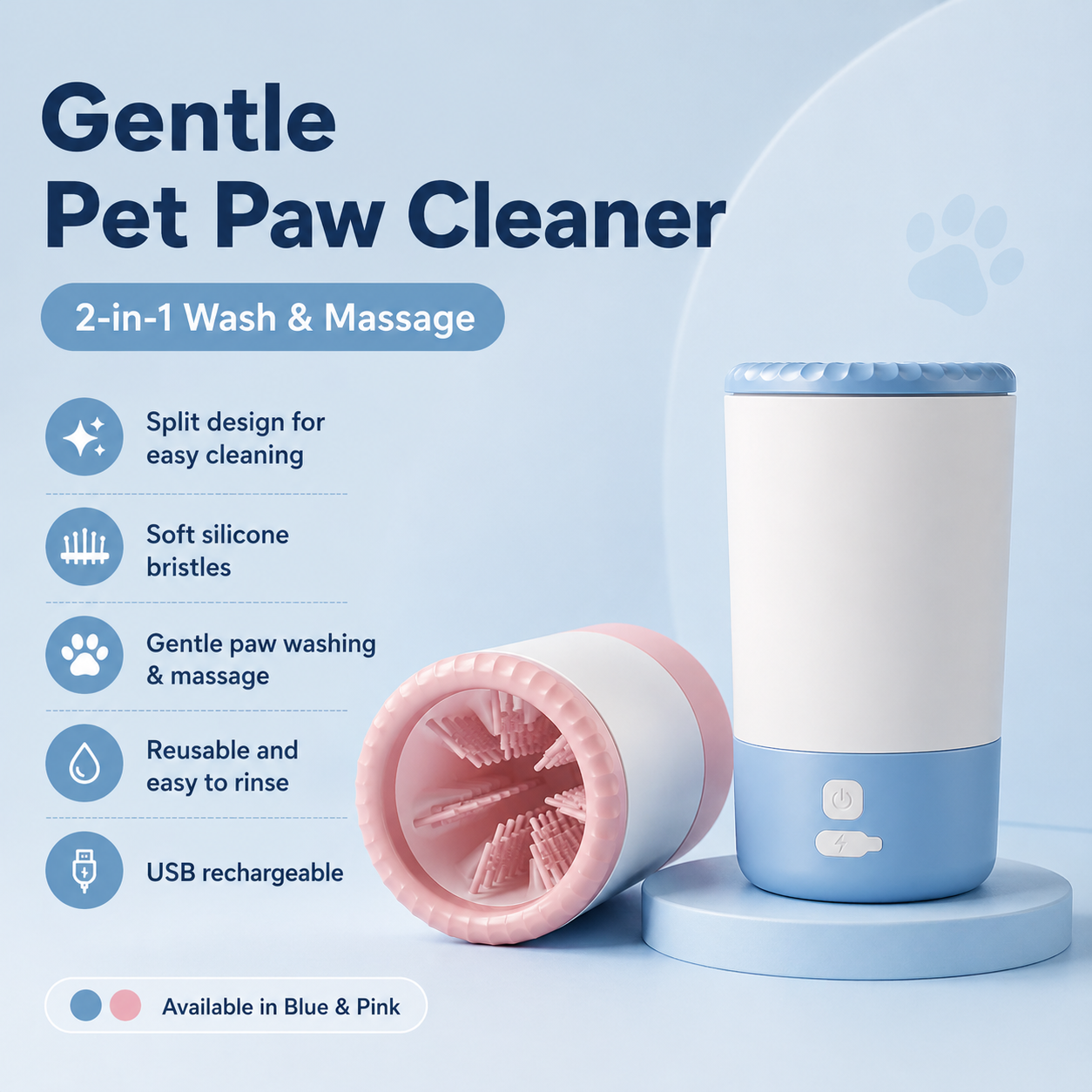 PawPure™ Rechargeable Pet Paw Cleaner Features