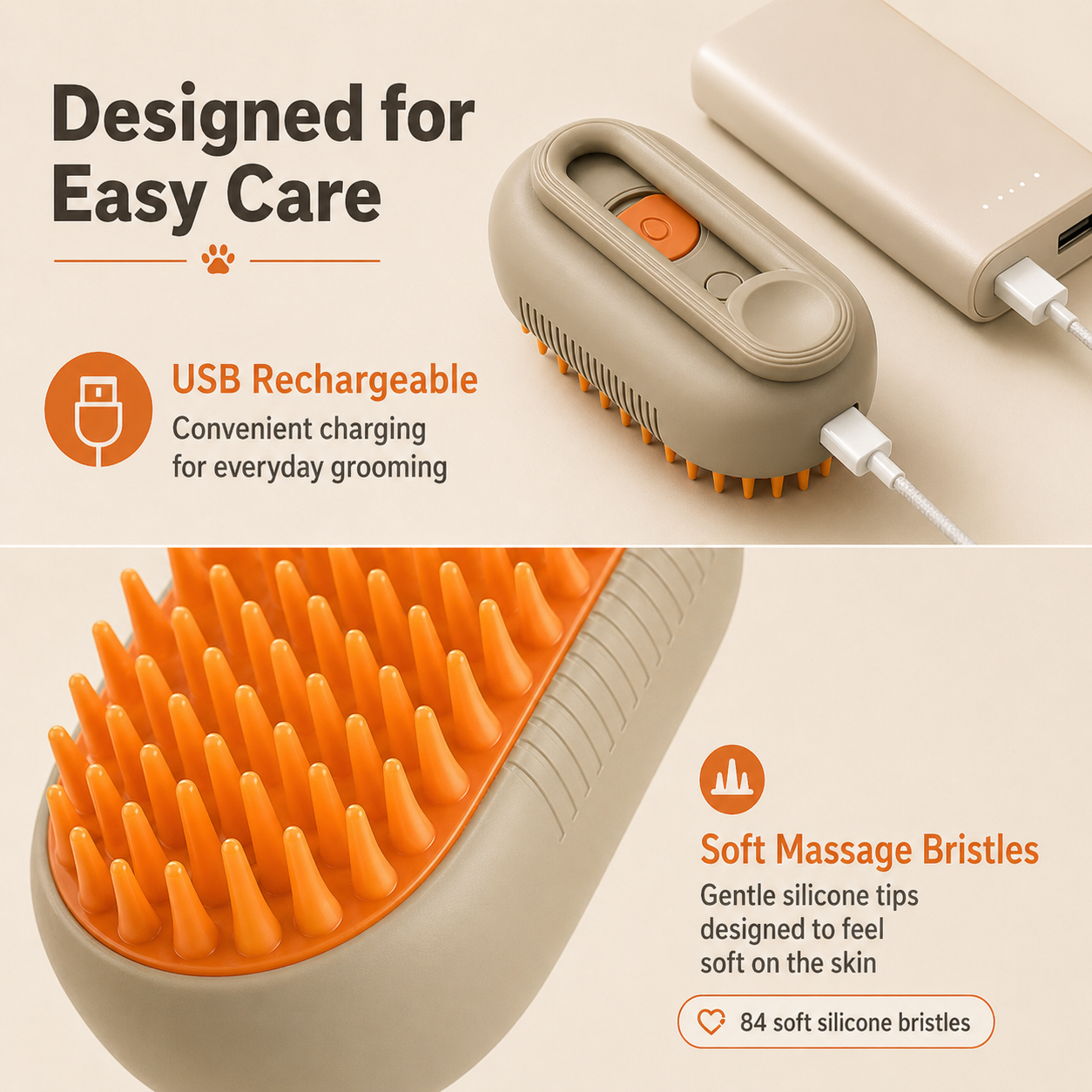 VapourGroom Steam Pet Hair Brush Features