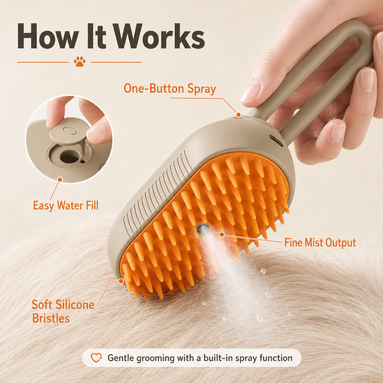 VapourGroom Steam Pet Hair Brush Usage