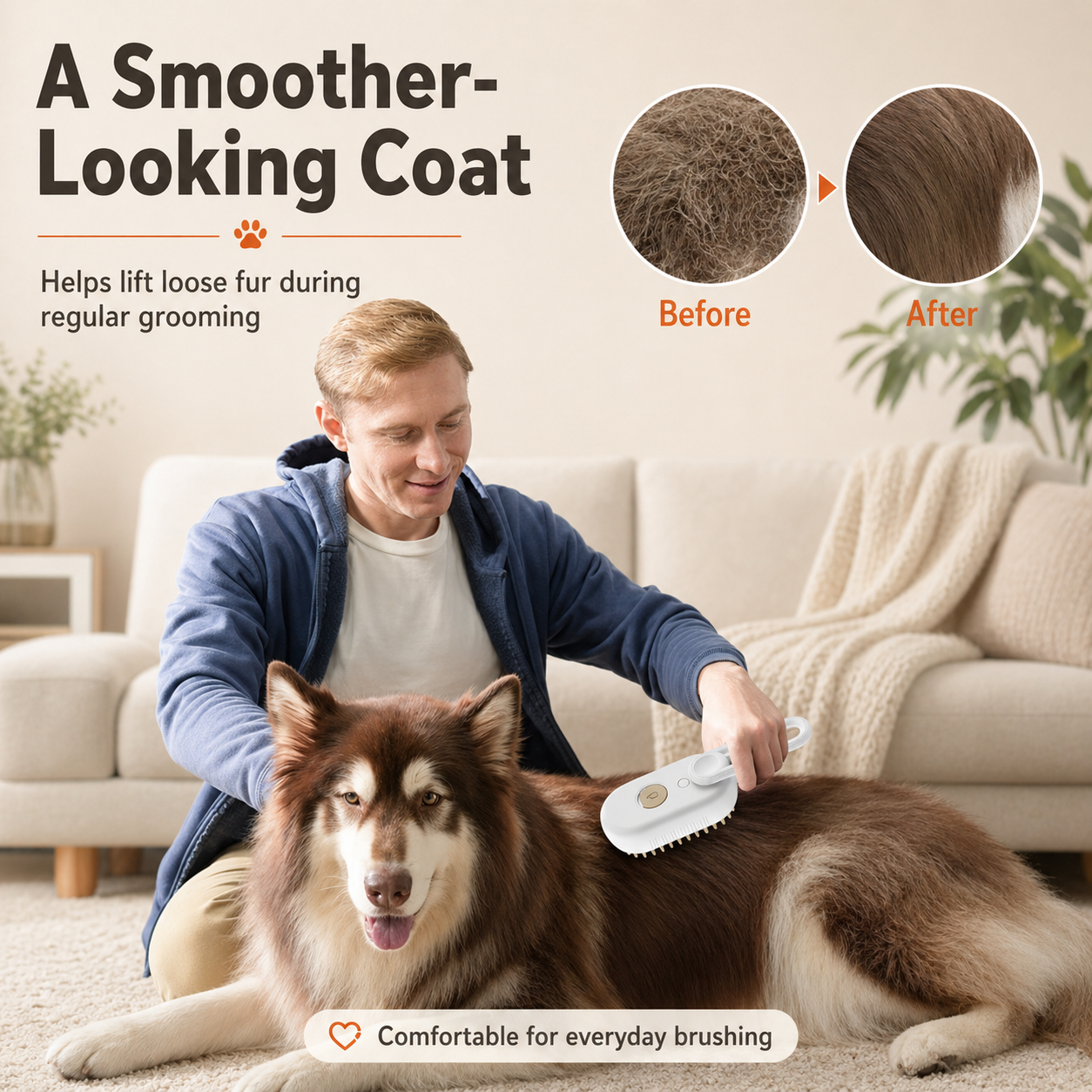 VapourGroom Steam Pet Hair Brush Dog