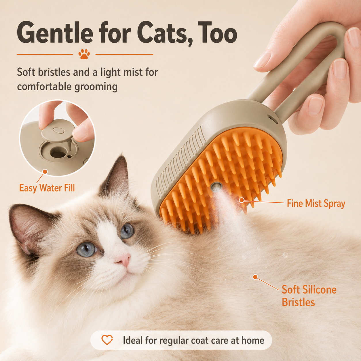 VapourGroom Steam Pet Hair Brush Cat
